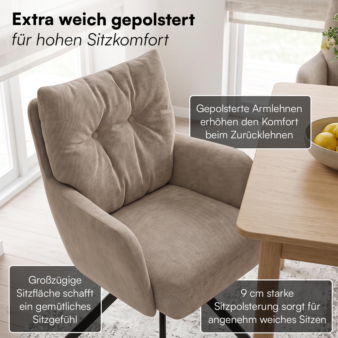 skølm Arvakr Esszimmerstühle drehbar 2er Set, Linen/Velvet Hellbraun