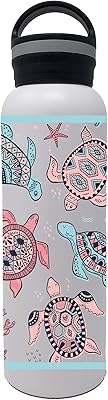 Biddlebee Stainless Steel Water Bottle - 25 Ounce Insulated Flask Style Bottles with Wide Mouth Opening and Screw Top Cap - Premium Printed Designs (Pastel Sea Turtles)
