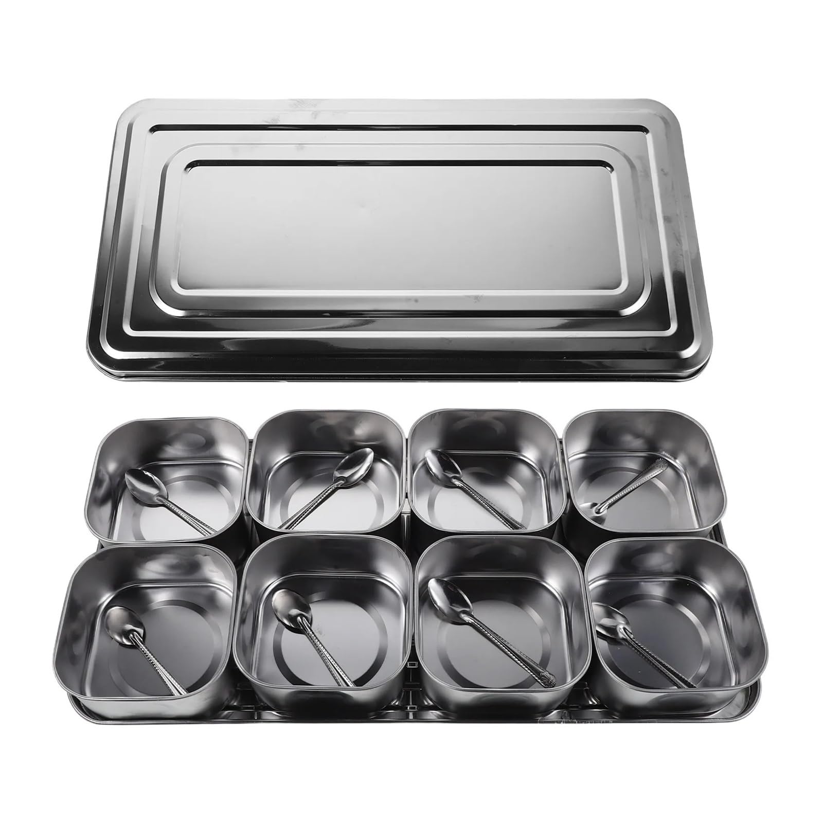 UBOHUZ Stainless Steel Seasoning Box 8 Compartment Condiment Containers Lid Tray Kitchen Storage Organizer Multi Spice for Kitchen Condiment