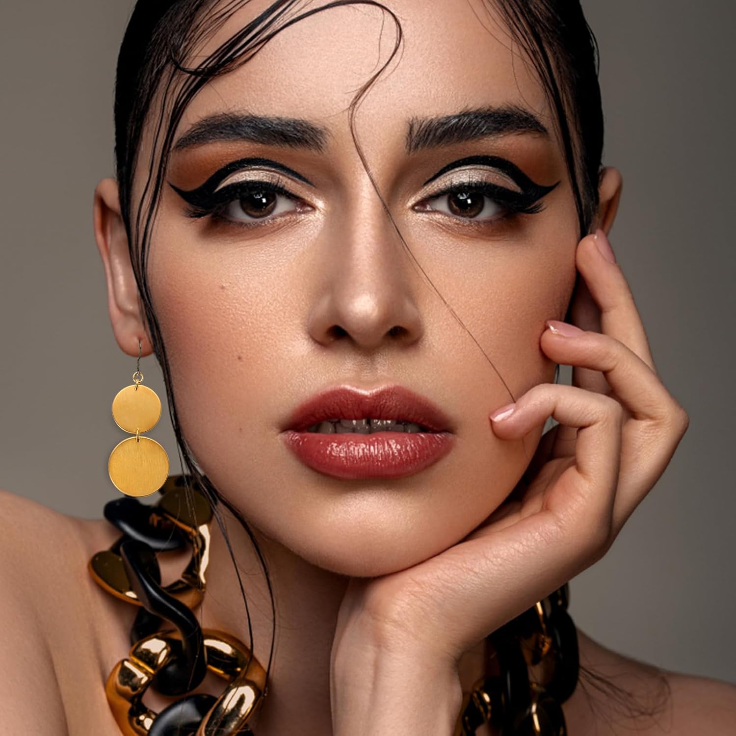 TGNEL Pure Titanium Earrings Hypoallergenic, Lightweight Two Circle Disc Titanium Dangle Drop Earrings for Women Sensitive Ears Gold/Rose Gold/Silver - Image 2