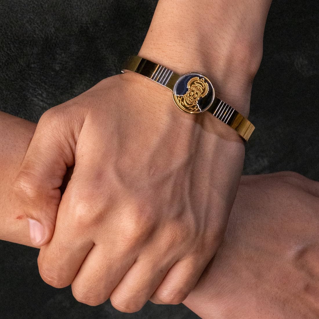 Gold Plated Hanuman Raksha Kada For men Bajrang Cuff Bracelet Bangle for Strength, Protection & Faith Spiritual Religious Jewelry Stainless Steel Metal Bangle