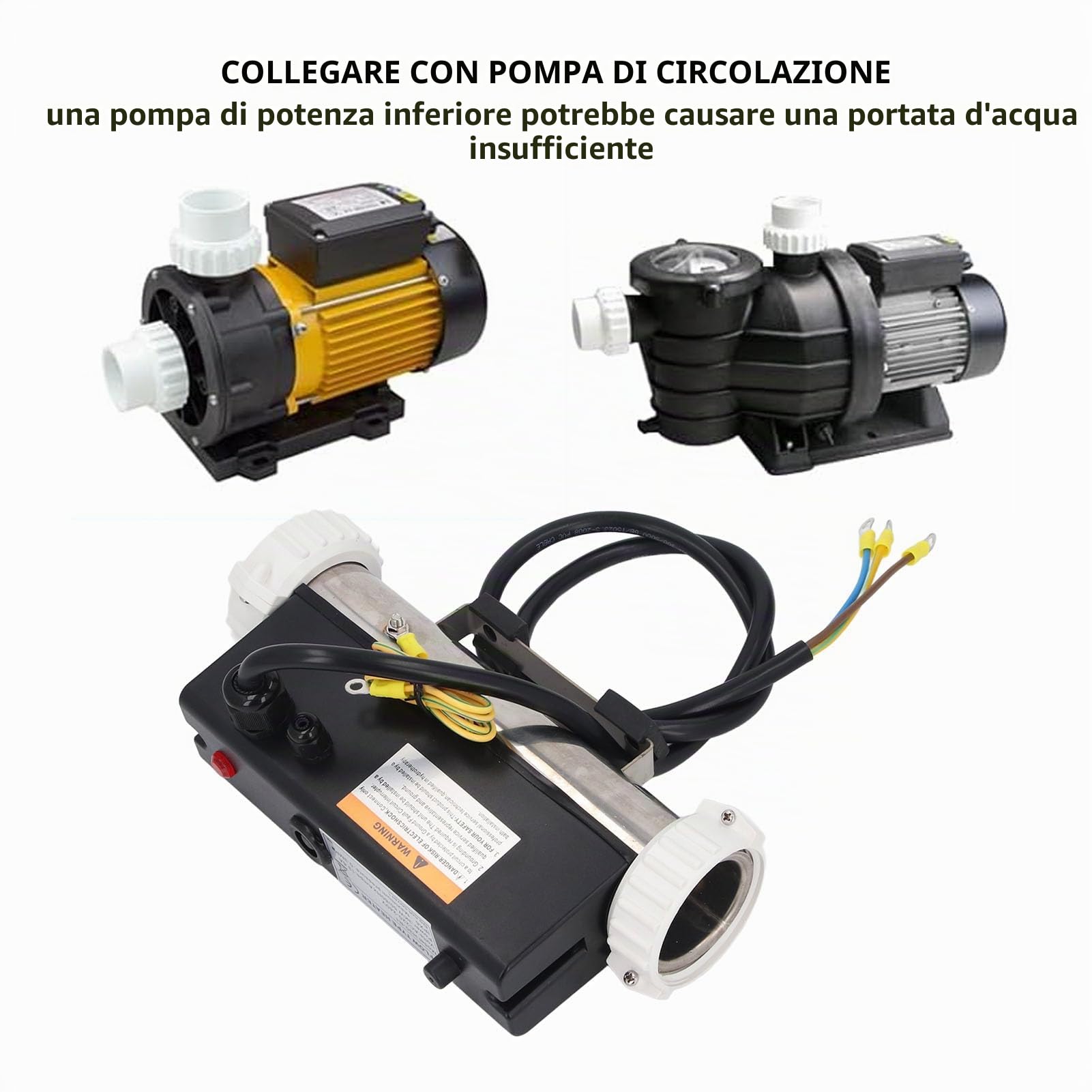 Riscaldatore per Piscina da 3000 W, Termostato Elettrico per L'acqua con Controllo della Temperatura, Riscaldamento Autonomo per Vasca Idromassaggio, Piscina, Cablato, con