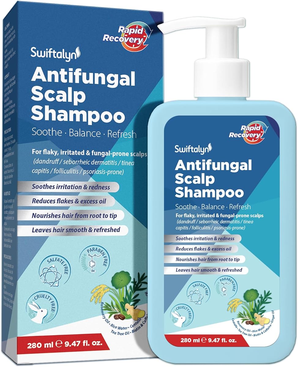 Antifungal Shampoo for Seborrheic Dermatitis & Folliculitis: Psoriasis, Dandruff Shampoo for Men & Women – Soothes Itchy, Flaky Scalp – Sulfate-Free Formula 280ml(9.47 fl.oz.)