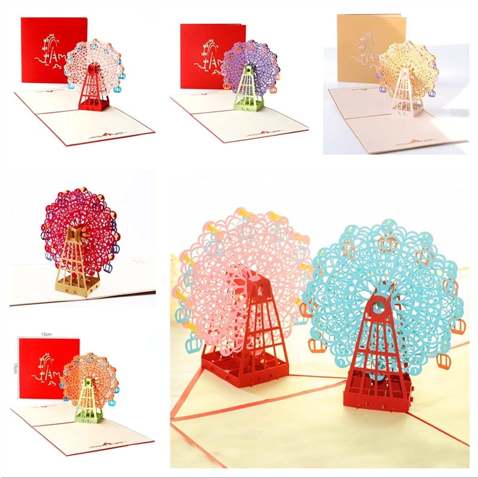 Biglietti d' auguri Laser Cut Avitazioni di nozze Card Card 3D Ferris Rotella Pop- up cartolina d' auguri biglietti di auguri decorazione della festa di nozze festival regalo regalo a sorpresa Biglie
