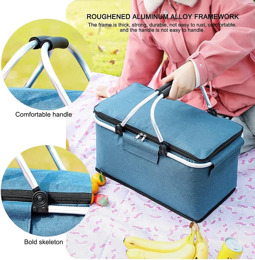 HBJWOV Folding Picnic Pouch Basket Camping Cooler Bag Insulated Bag Outdoor BBQ Travel Camping Fishing Storage Box Organizer Container(Black)