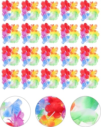 Miniatura 4 de ABOOFAN Pulsera de flores hawaianas Lei 10 pares de pulseras de corona de flores Tiki guirnaldas hawaianas Leis correas de muñeca de verano piscina