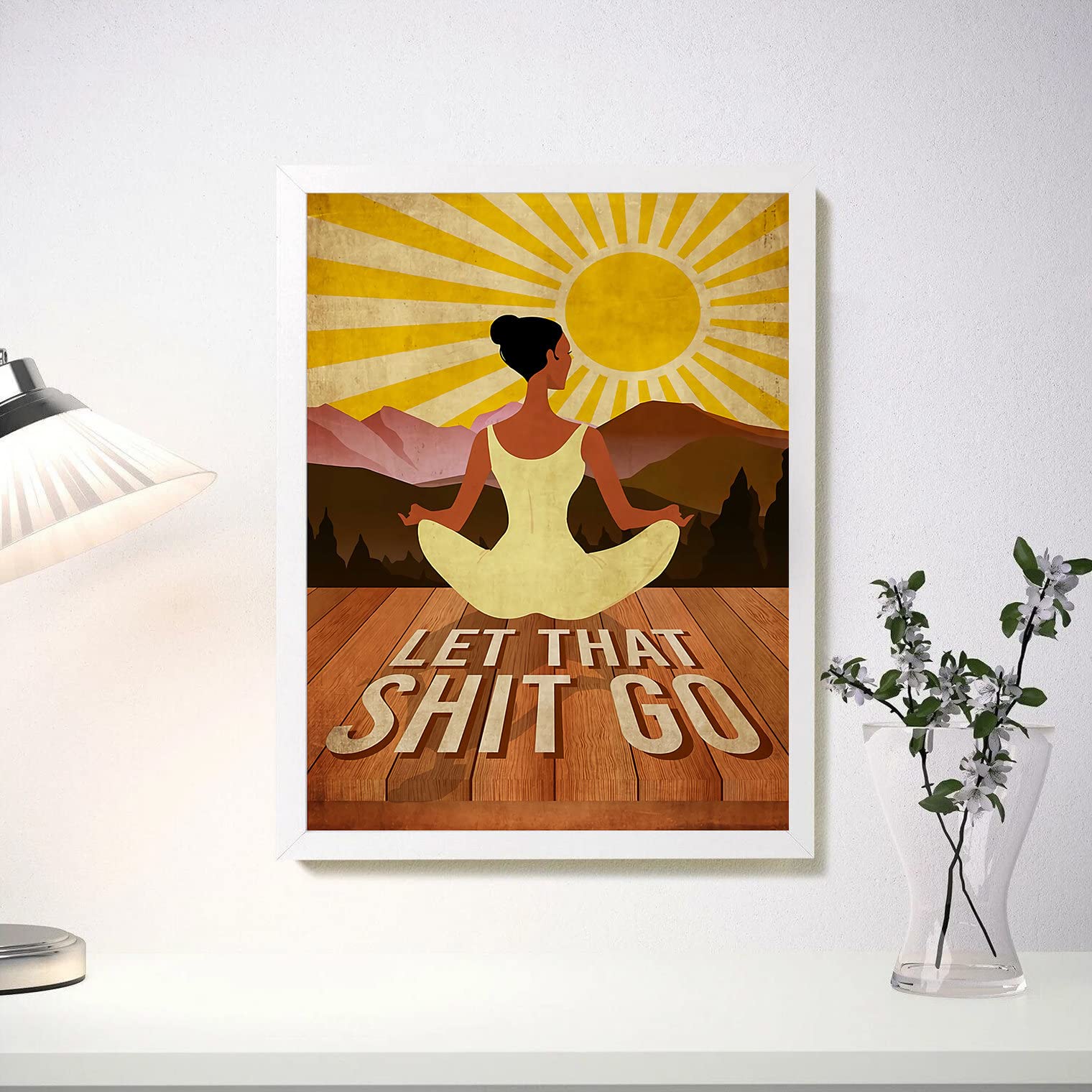 Retro Metal Tin Sign 5.5 X 8 Inches Let That Sh*T Go Poster Yoga Mandala Vintage Poster Yoga Girl Vintage Poster Yoga Namaste Meditation Vintage Poster Nostalgic Arts Decor Novelty Decorative Crafts