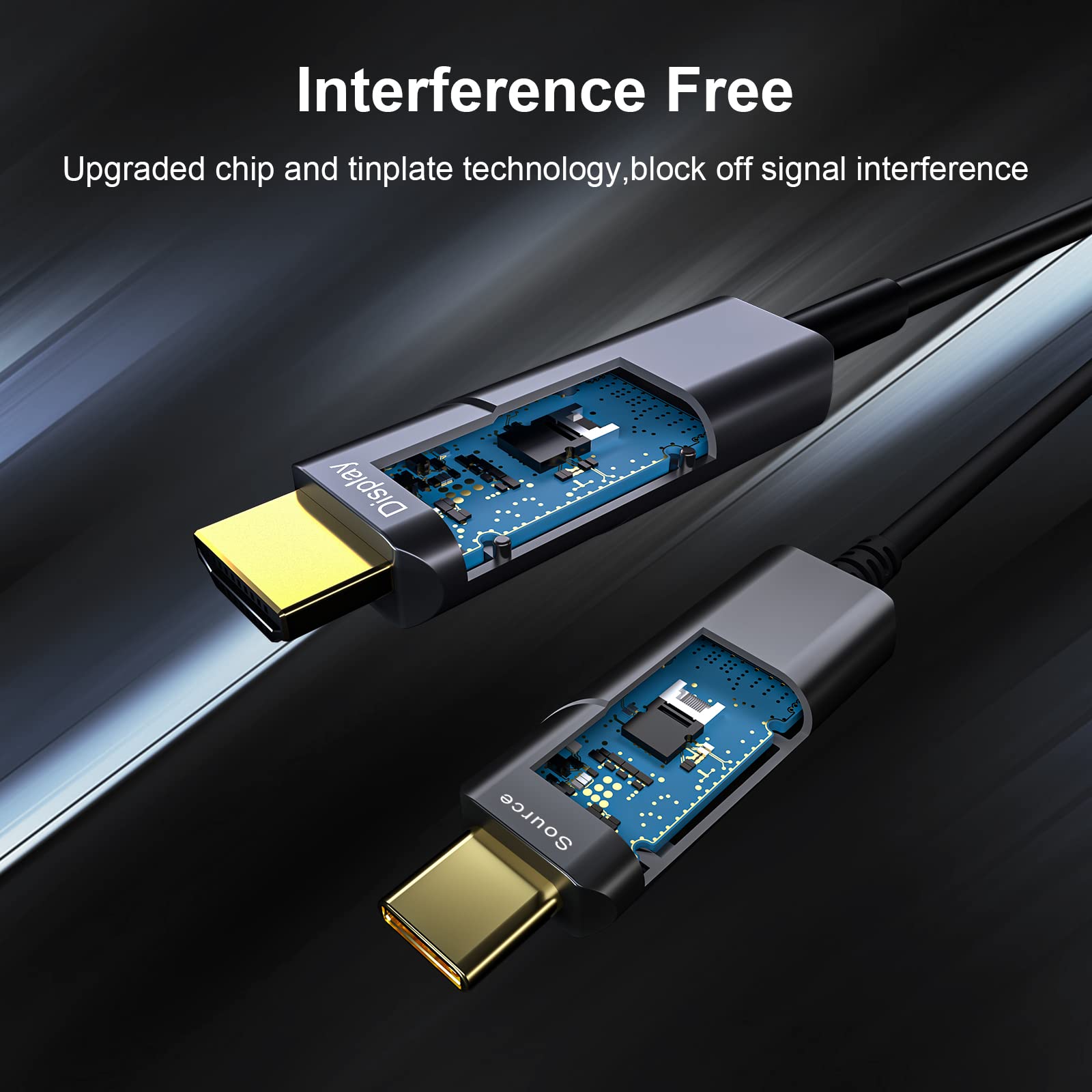 Kabel światłowodowy USB C na HDMI 5 m, kabel typu C do HDMI 2.0, 4K przy 60 Hz, Thunderbolt 3 i 4, kompatybilny z MacBook Pro/Air, Surface Go, tabletami, laptopami