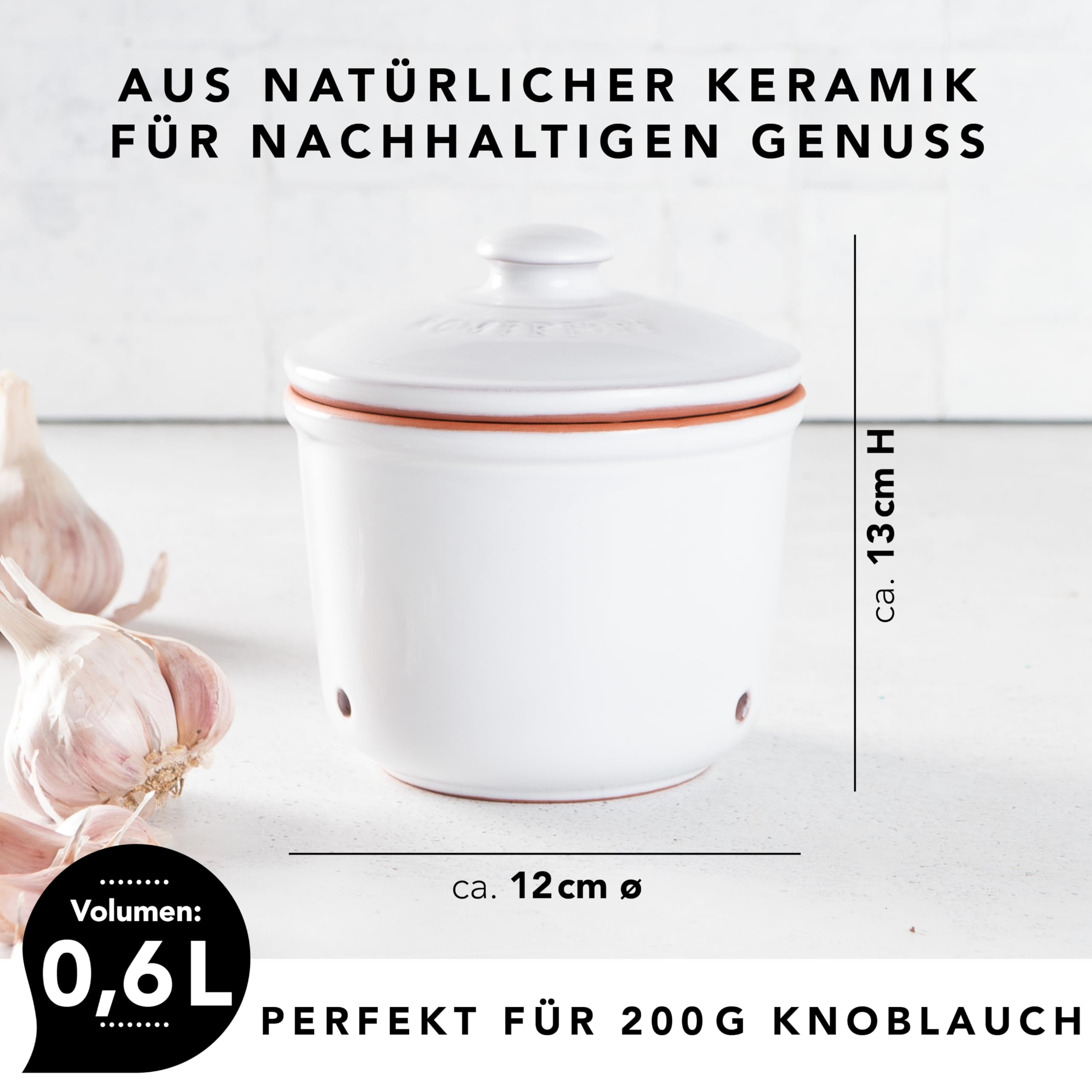 Römertopf Mini pot fraîcheur en céramique 0,6 l – Argile respirante pour garder les légumes frais plus longtemps – Circulation de l'air idéale – Blanc