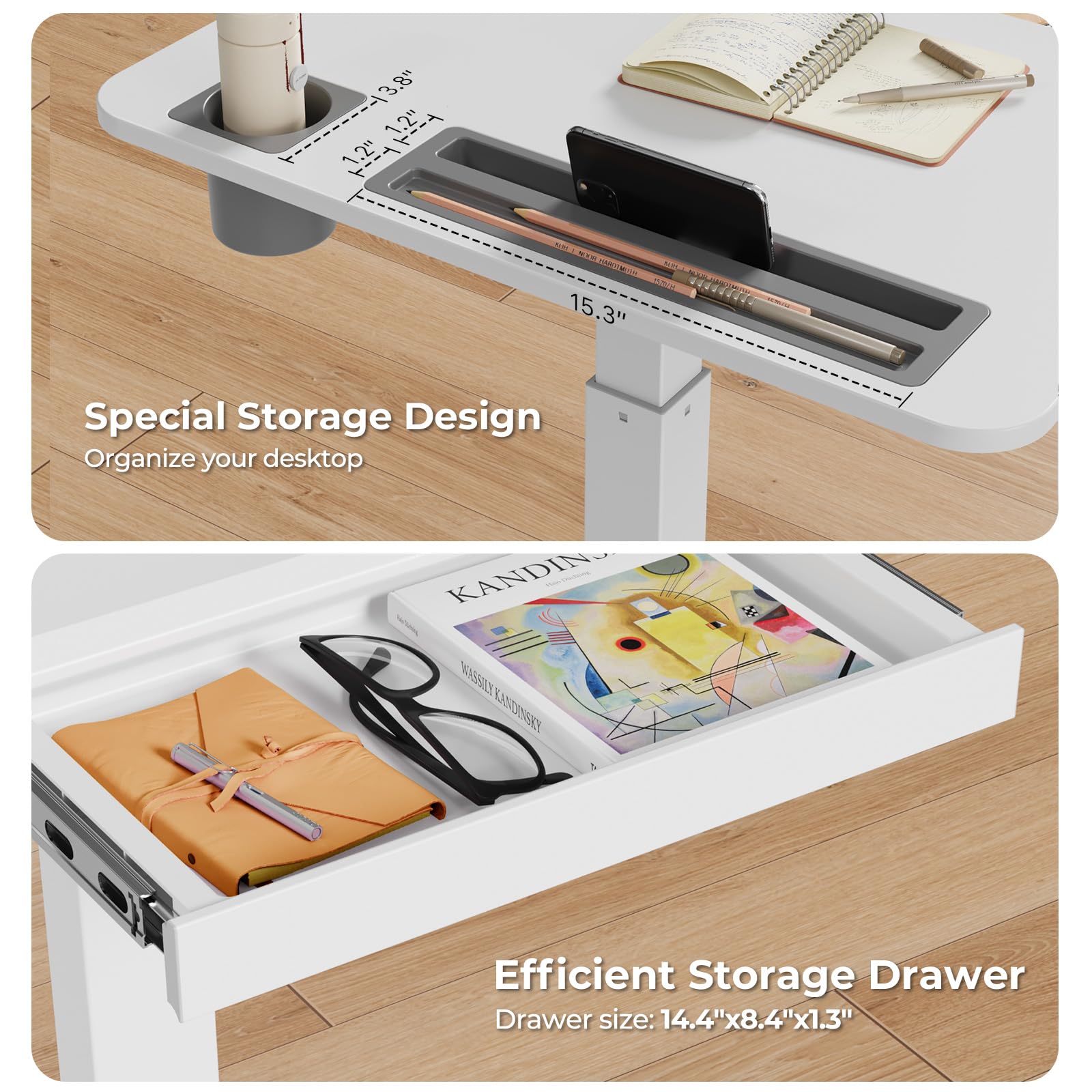 Mobile Standing Desk with Drawer 28 Rolling Desk with Cup Holder and Hooks Portable Laptop Cart on Wheels — view 4
