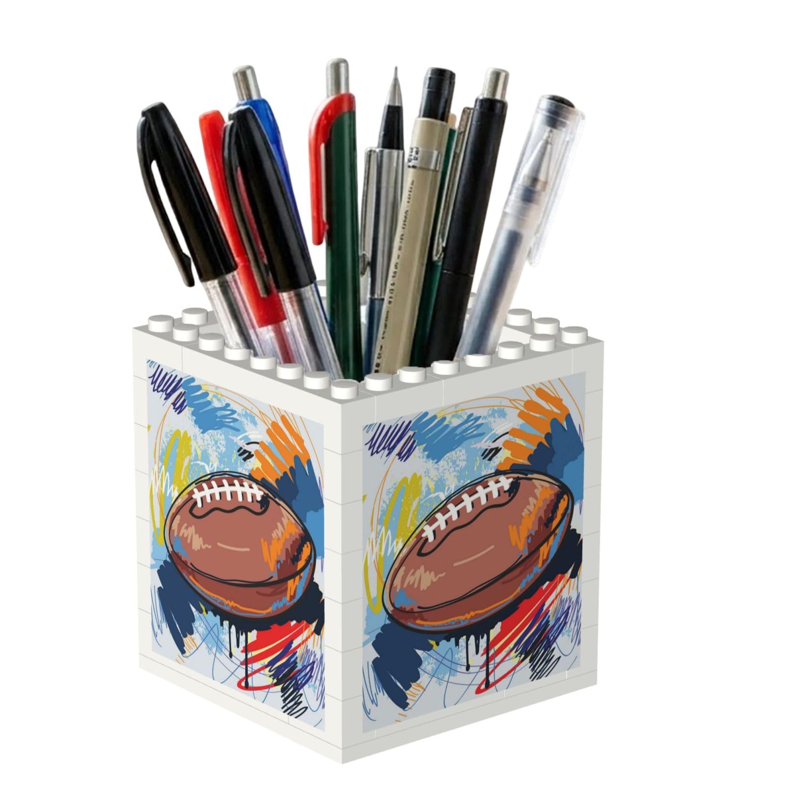 Poadnly Rugby Ball Sketch With Colorful Doodles, Pen Pot Pencil Holder for Office Home School, Compact Desk Organiser for Office Stationery