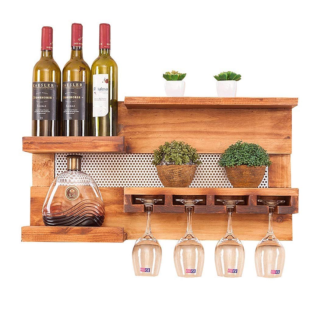 Porte-bouteille mural en bois massif et support de rangement stable