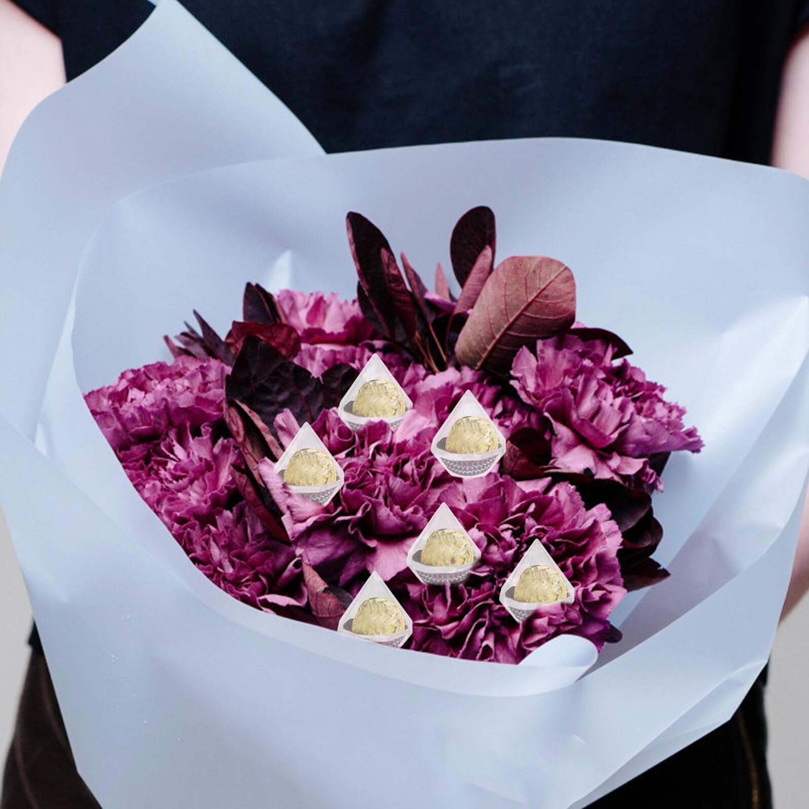 VICASKY Boîte 80 Pcs de Socles en Acrylique Transparent pour Bouquet de Bonbons au Chocolat Kit DIY Base Porte-Chocolat Diamant Support Décoration Fête Saint-Valentin Anniversaire