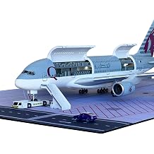 MACHASORS A380 Model Airplane, Upgrade with Openable Doors and Detailed Cabin 1/160 Scale 18.1 Inches 380 Plane Kit with LED Lights, Display Stand and Rubber Airport Mat, Ideal Gift for Aviation Fans