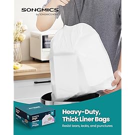 SONGMICS Trash Bags for 2.6-Gallon (10 L) Trash Cans, Drawstring Kitchen Garbage Bags, Pre-Separated, Quick-Dispense Box, Liner Code R, 2 Rolls, 80 Count, White UKRB011A02