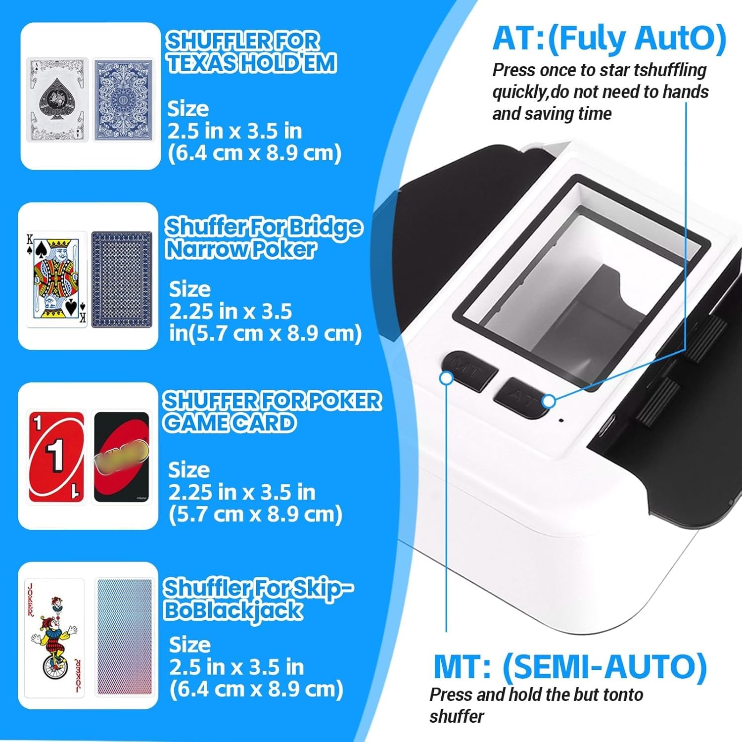 Barajador de Cartas Automático, Barajador Eléctrico para 1-2 Barajas, Modo Automático y Manual, Recargable 2000 mAh, Portátil y Silencioso, para Póker, UNO, Blackjack, Skip-BO