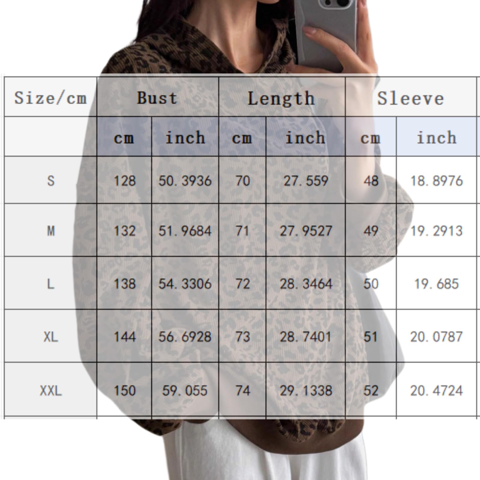 Generisch Damska bluza z kapturem ze wzorem w panterkę, oversize, luźna, z długim rękawem, prążkowana dzianina, okrągły dekolt