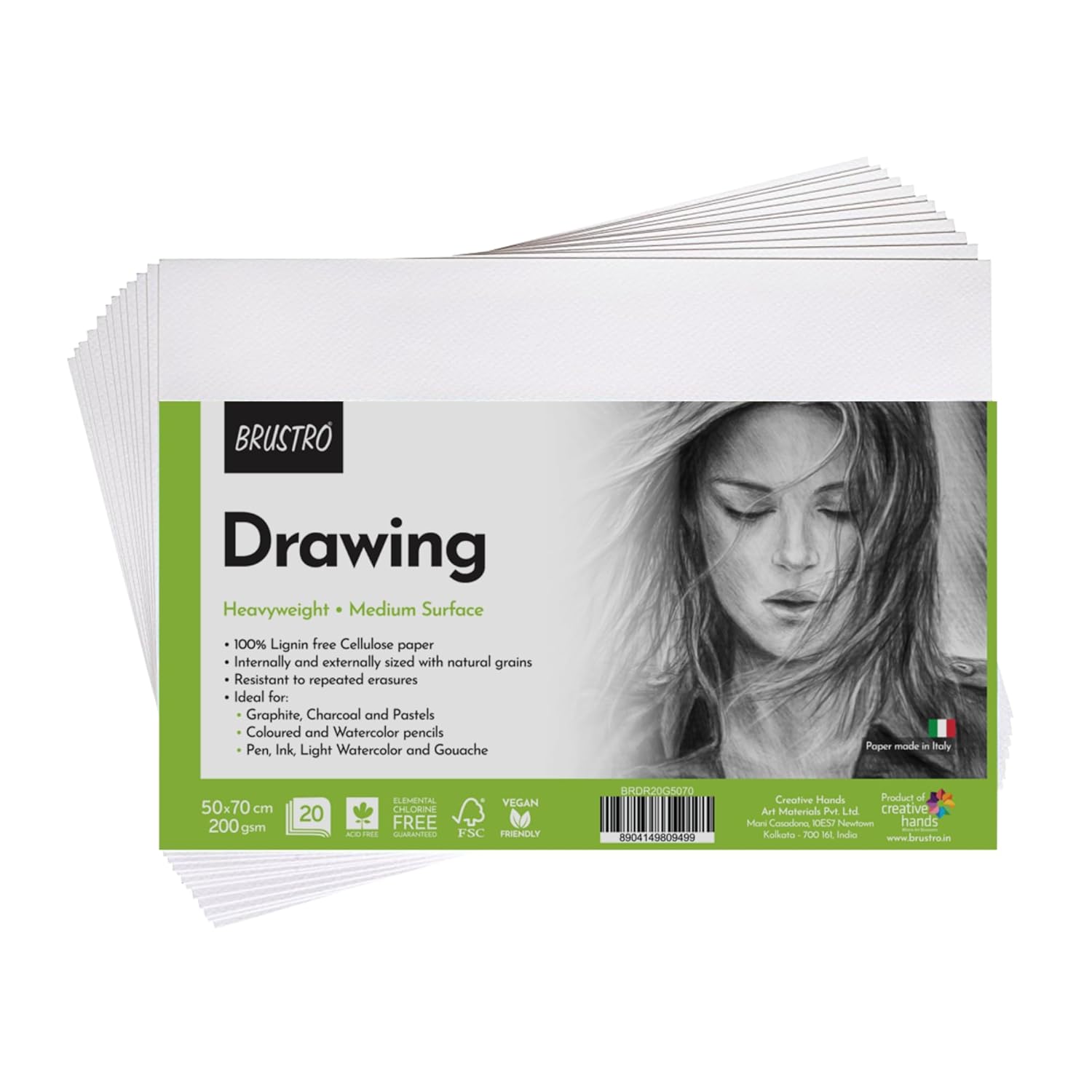 Brustro Artists Drawing Paper 200 GSM 50 x 70 cm Pack of 20 Sheets