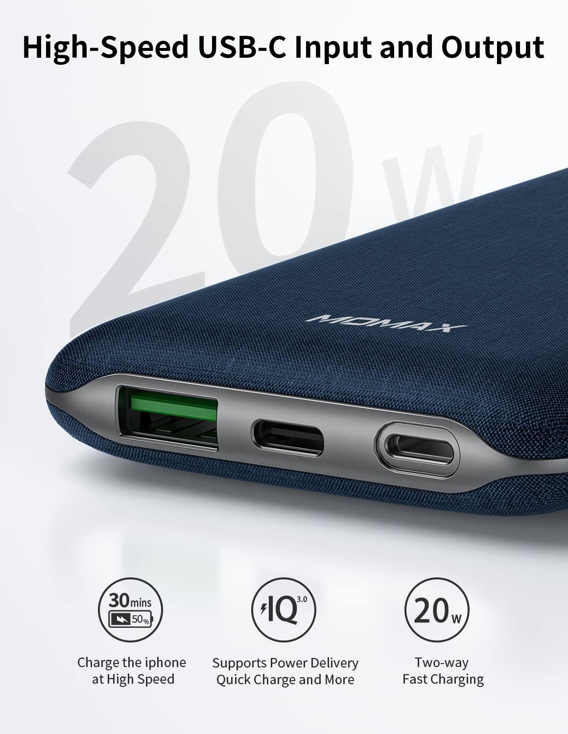 MOMAX Wireless Portable Charger, 10000mAh MFi Q.Power Touch Power
