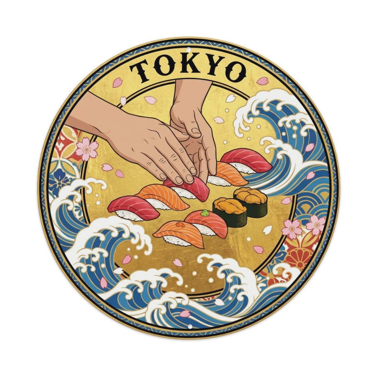 Olyhtr 8X8inch Classic Style Tokyo Sushi Counter Chef Nigiri Seafood Food Heritage Metal Tin Sign