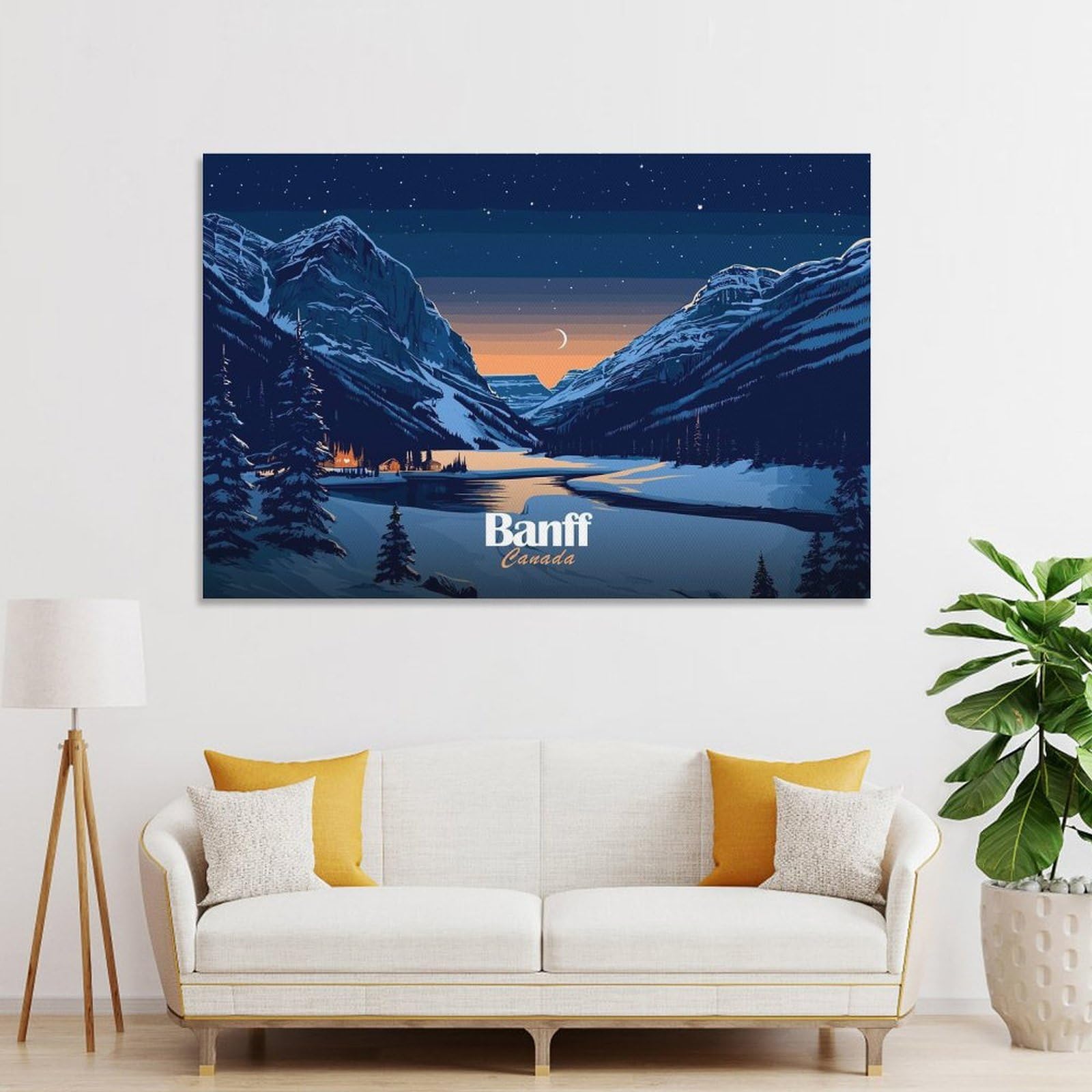 Junmoney Unframe-Style-16 Canvas Art Print Banff Canada Winter Landscape Illustration, 24X36inch(60X90cm), For Office, Study Or Home Workspace, Wall Art That Adds Style To Work Areas