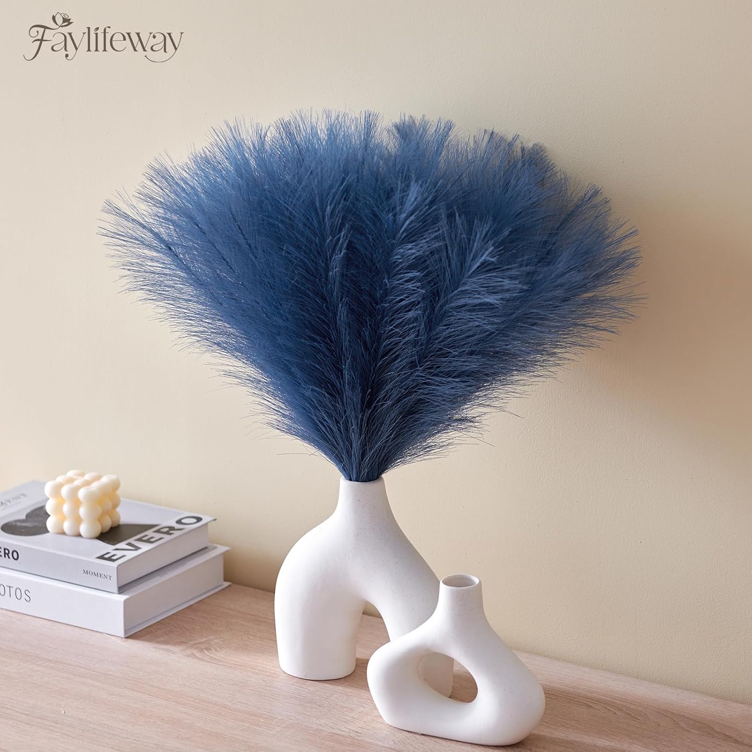 𝟱𝟬𝙥𝙘𝙨 Pampas Grass 𝟭𝟳in, Faux Pampas Grass Home Decor, Artificial Pampas Grass Fluffy Floral Flower Arrangement for Party Wedding Dinning Hall (𝗕𝗹𝘂𝗲) - Image 2