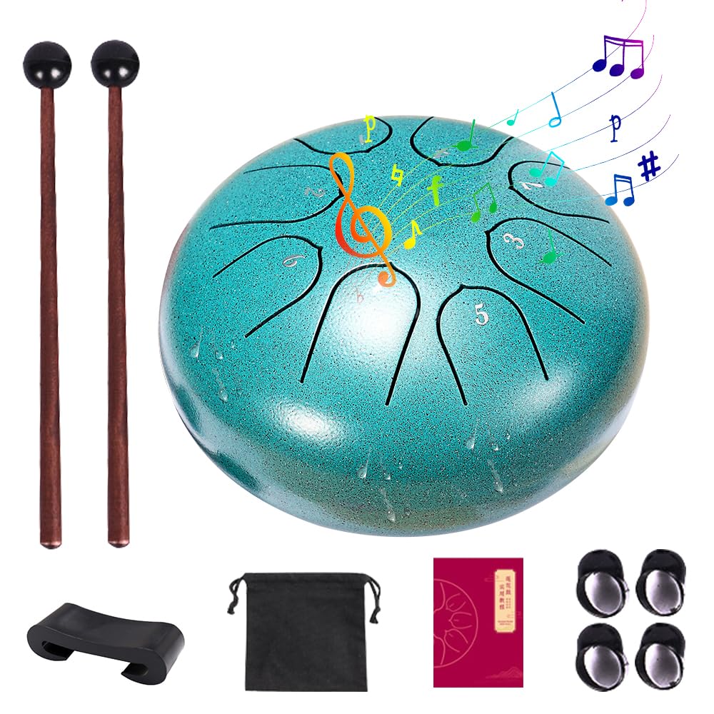 Mineup Tambor de Lengüeta de Acero de 6 Pulgadas y 8 Tonos, Instrumento de Percusión Handpan Drum Handpan, kit de percusión de aleación con mazos, tambor de lluvia para instrumento de jardín