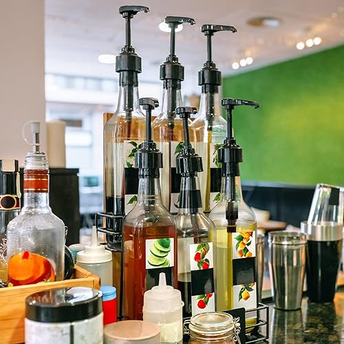 Miniatura 6 de Maxdot Paquete de 12 botellas de plástico de cuello largo con bomba de jarabe, dispensador de jarabe de café de 25 onzas, botellas de vino vacías,