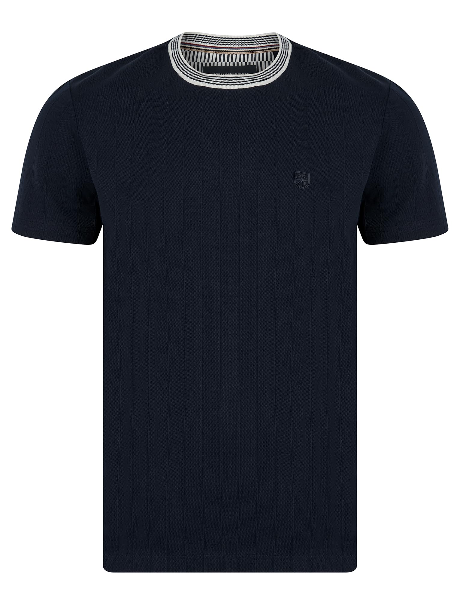 Kensington Eastside Men's Sky Captain Navy 'Windmill' Stretch Cotton Pique Striped Crew Neck Ringer T-Shirt