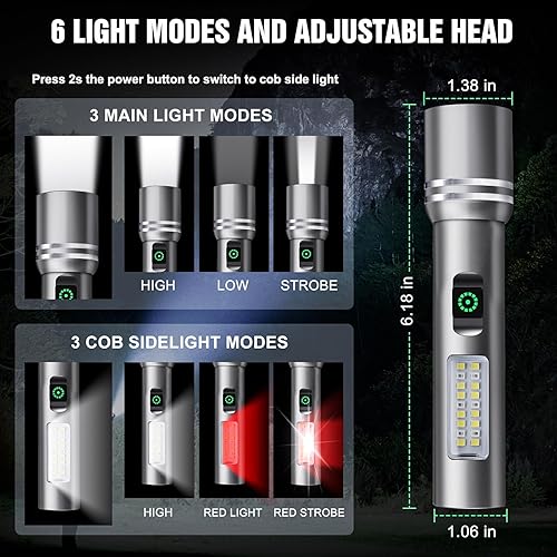 Miniatura 3 de Linterna recargable de alto lúmenes, 3000 lúmenes, linternas LED superbrillantes con 6 modos de luz, IPX6 impermeable, potente luz de flash de mano