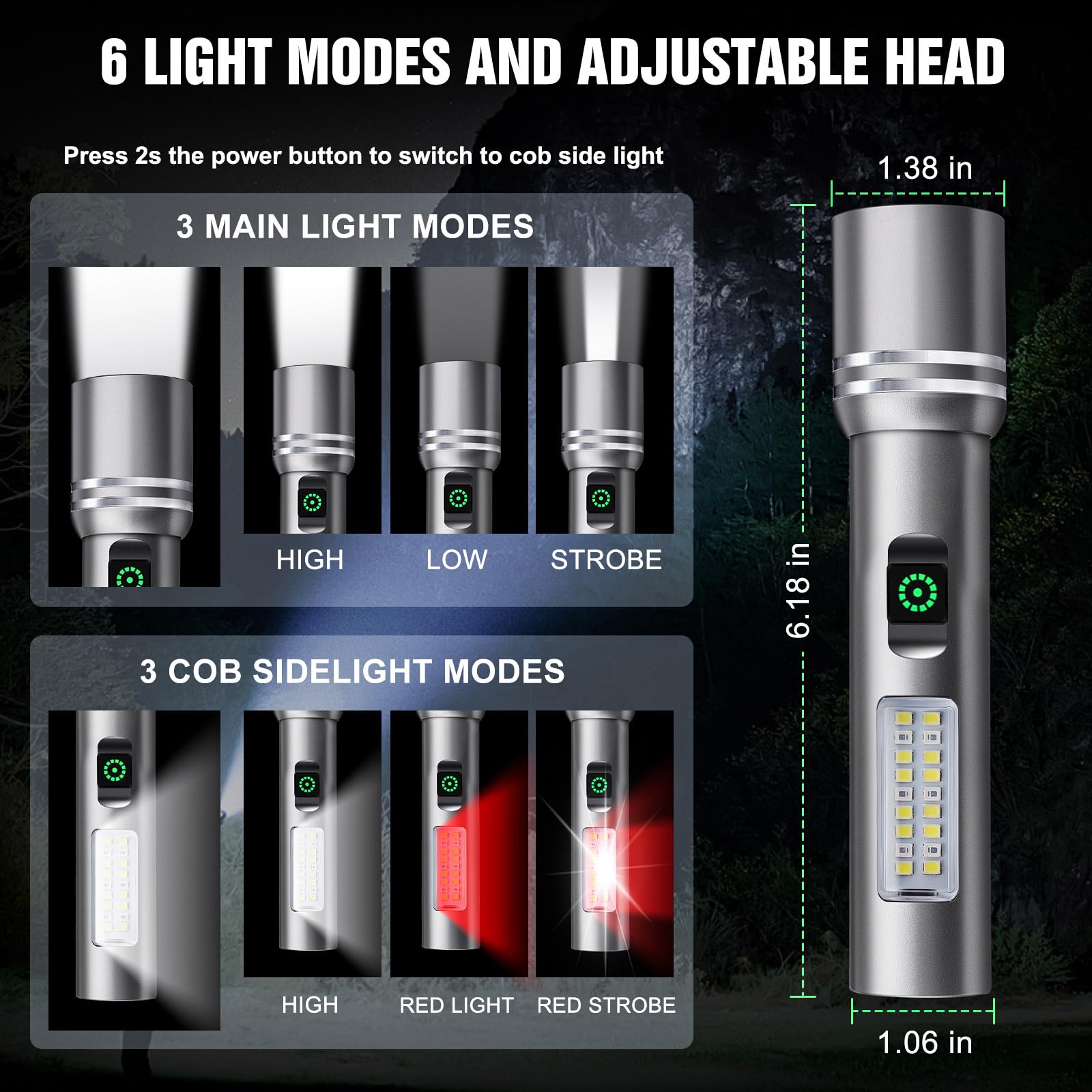Linterna de alta luminosidad recargable, 3000 lúmenes, súper brillante, linternas LED con 6 modos de luz, IPX6 impermeable, potente luz de flash de mano para camping y emergencias en el hogar
