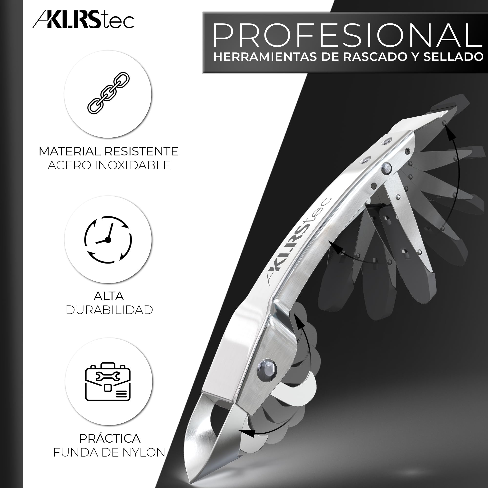 KLRStec Herramienta profesional removedor de juntas [100% acero inoxidable] Resistente multiherramienta rascadora 4 en 1 - Juego de herramientas para remover y renovar juntas de silicona