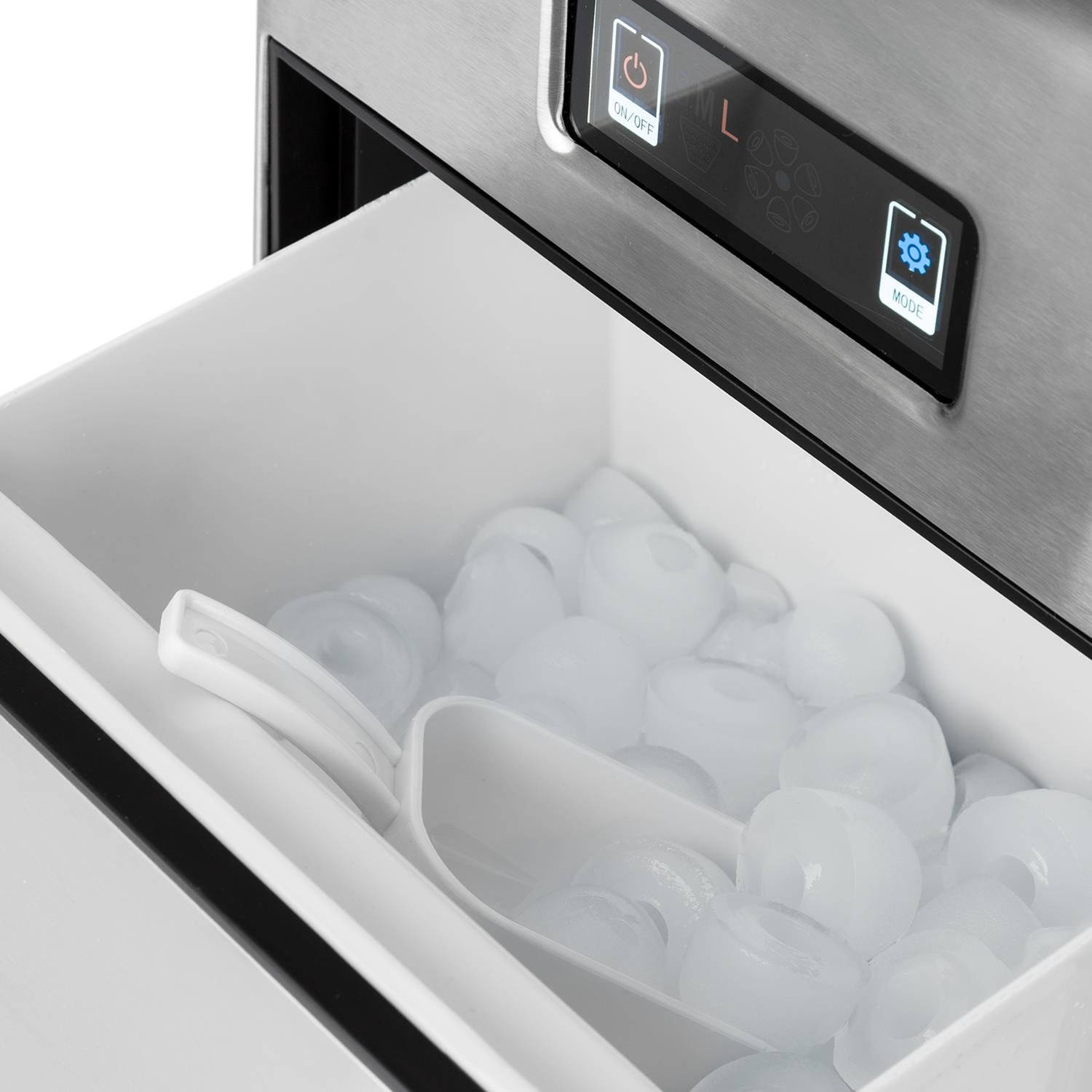 Klarstein Metropolitan - máquina de hielo, máquina de hielo, 12 kg/24 h, 180 W, 3 tamaños de cubitos de hielo, refrigerante R600a, depósito de agua de 2,15 l, pala, acero inoxidable, plata