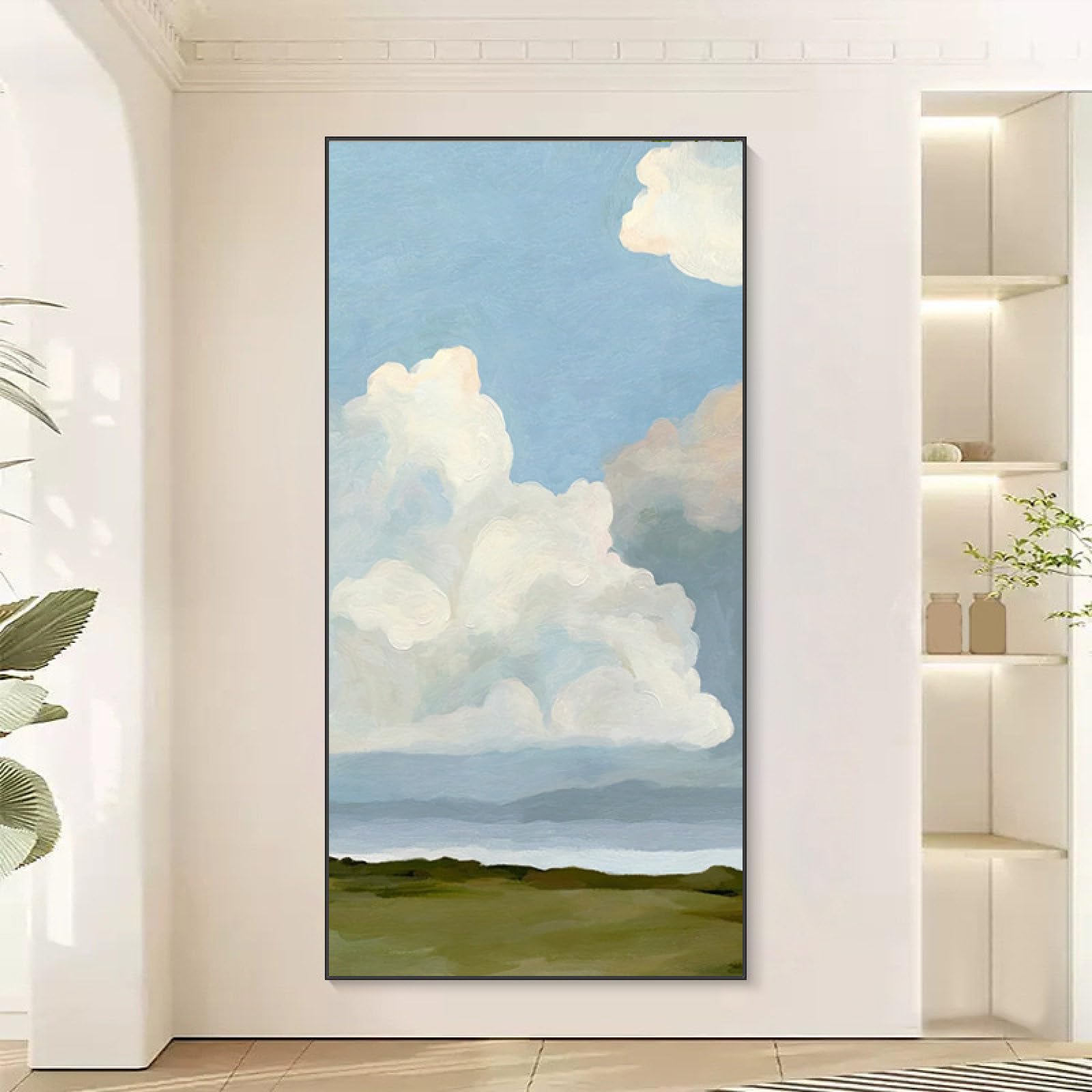 Nuages blancs abstraits en peinture à l'huile pour créer une déco murale zen de salon moderne