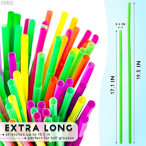 Miniatura 2 de Paquete de 200 pajitas flexibles de plástico extralargas  Pajitas flexibles desechables para cóctel  Coloridas pajitas rizadas de neón de 17