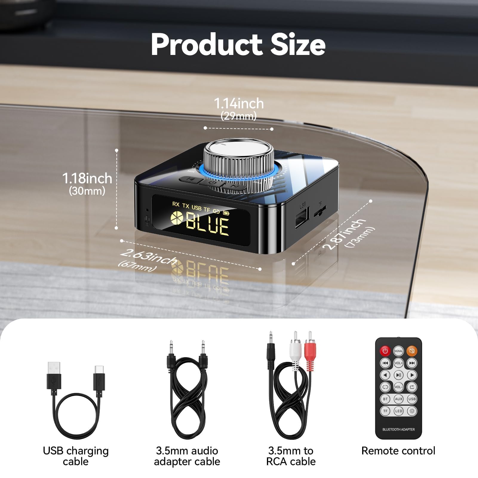 GlasFlength Adapter Bluetooth stereo, odbiornik Bluetooth 5,4 z kablem AUX 3,5 mm RCA Low Latency 49 ft, HiFi Bluetooth Audio Receiver do TV/głośnika/komputera stacjonarnego/projektorów
