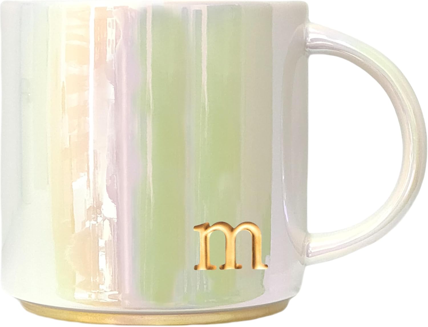 COLLECTIVE HOME – Ceramic Coffee Mug, Iridescent Finish Cups, Personalized Lowercase Embossed Lettering, Lustrous Multicolored Finish, Ideal for Unique Gifts (m)
