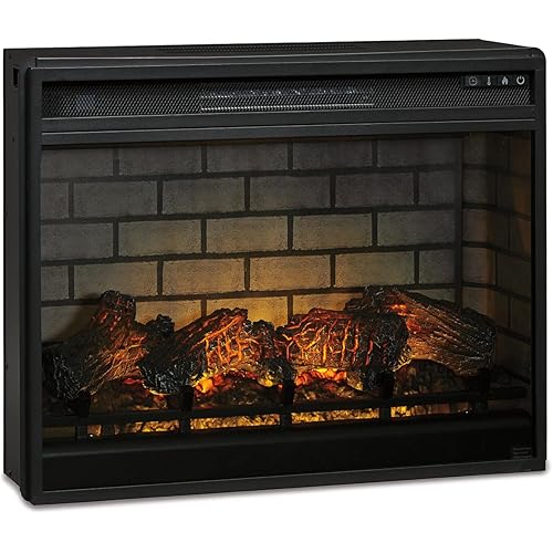 Signature Design by Ashley Electric Infrared Fireplace Insert with LED, Remote Control, 7 Temperature and 5 Brightness Settings, 31.25" W x 8.75" D x 24.13" H, Black