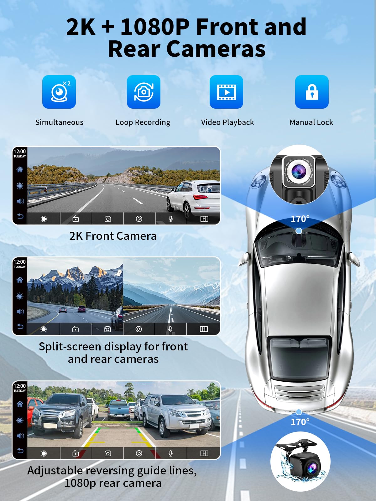 10.26" Pantalla Carplay Coche para Apple y Android, Cámara Trasera HD 1080P, Soporte Magnético, OTA, Bluetooth, Navegación GPS, Control por Voz Manos Libres, Mirror Link, FM, AUX