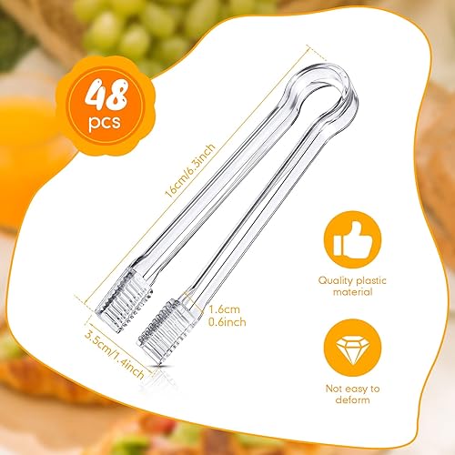 Miniatura 2 de Nuogo 48 pinzas de plástico para servir bufé, pinzas de cocina transparentes de 6.3 pulgadas, mini utensilios para servir alimentos, ensaladas de
