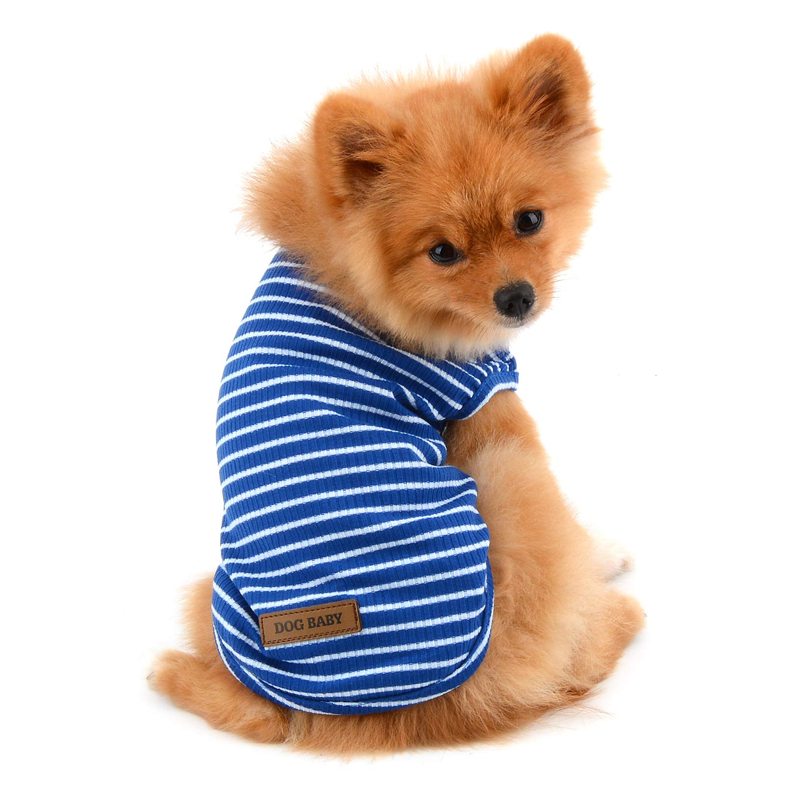 PAIDEFUL Vêtements pour Petits Chiens Garçon Fille été rayé Chiot t-Shirt Gilet Respirant Coton t-Shirt sans Manches Chihuahua Yorkshire Bleu M