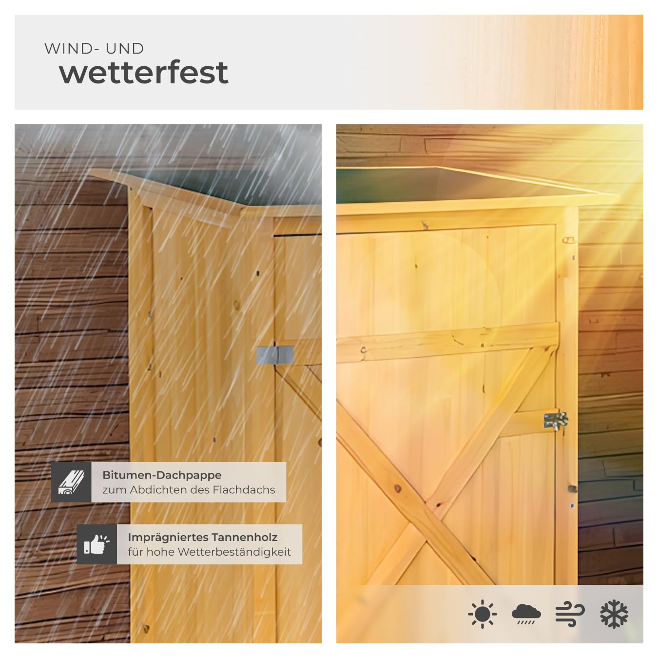 tectake Holz Gartenschrank wetterfest 75x56x118 cm Geräteschrank mit 2 Regalböden