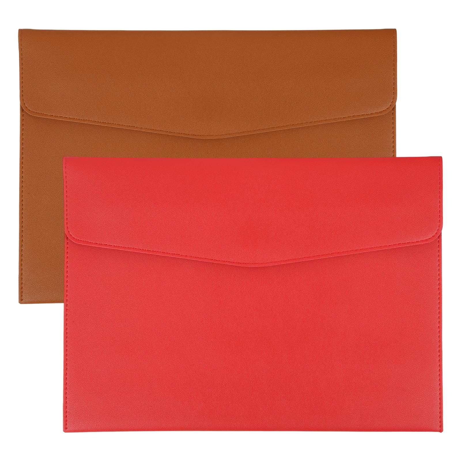 PATIKIL 2Pcs PU Leather A4 File Folder, Document Holder Envelope Waterproof Napa Texture Filing Organizer Portfolio Folder Case with Magnetic Snap Closure for Home Office, Brown, Red