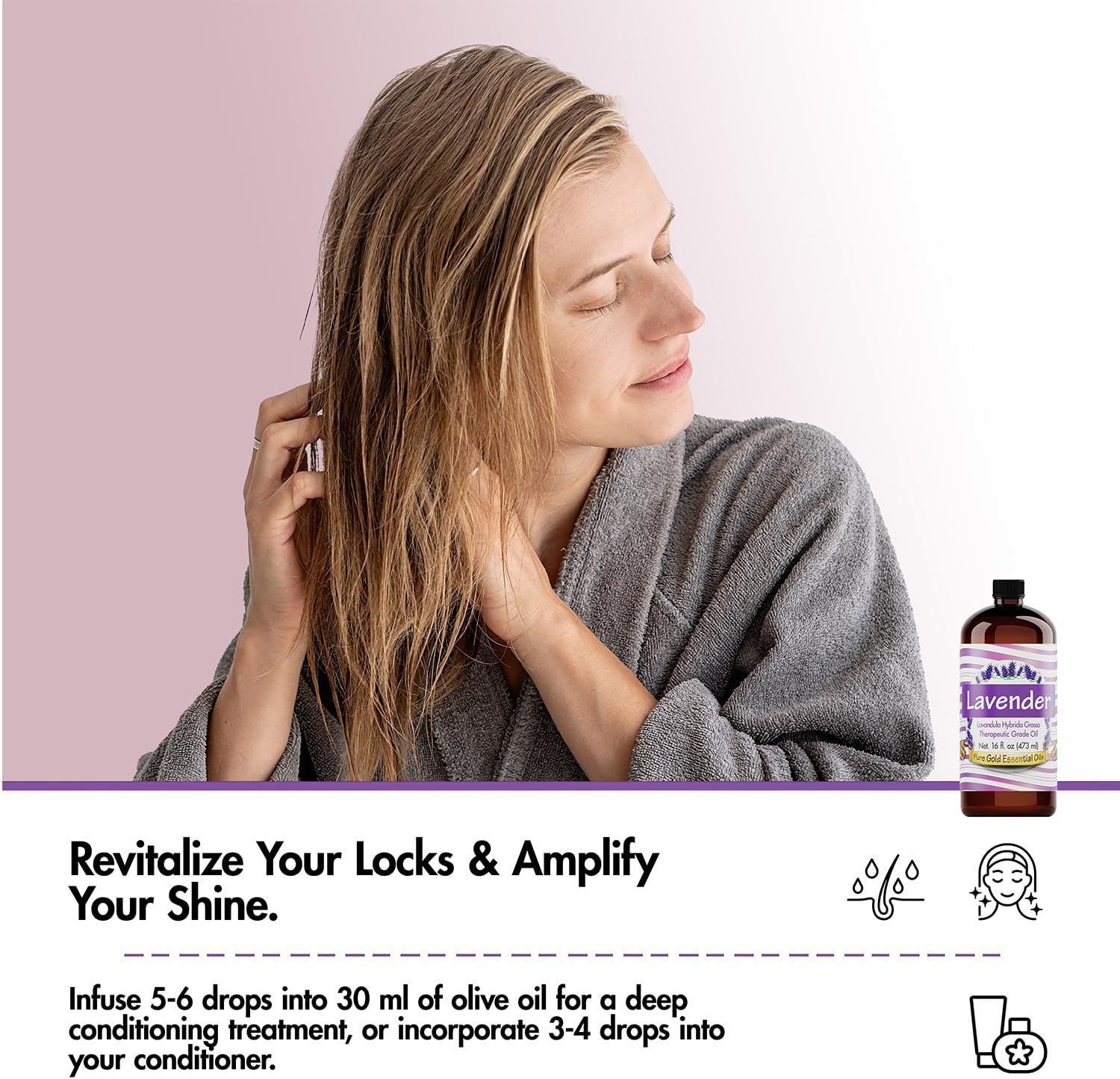 Pure Gold Essential Oils - Bulk 16oz - Perfect as Lavender Oil Spray & for Creating Relaxing Atmosphere - Oil for Cleaning - Large Bottle - Burning Oil