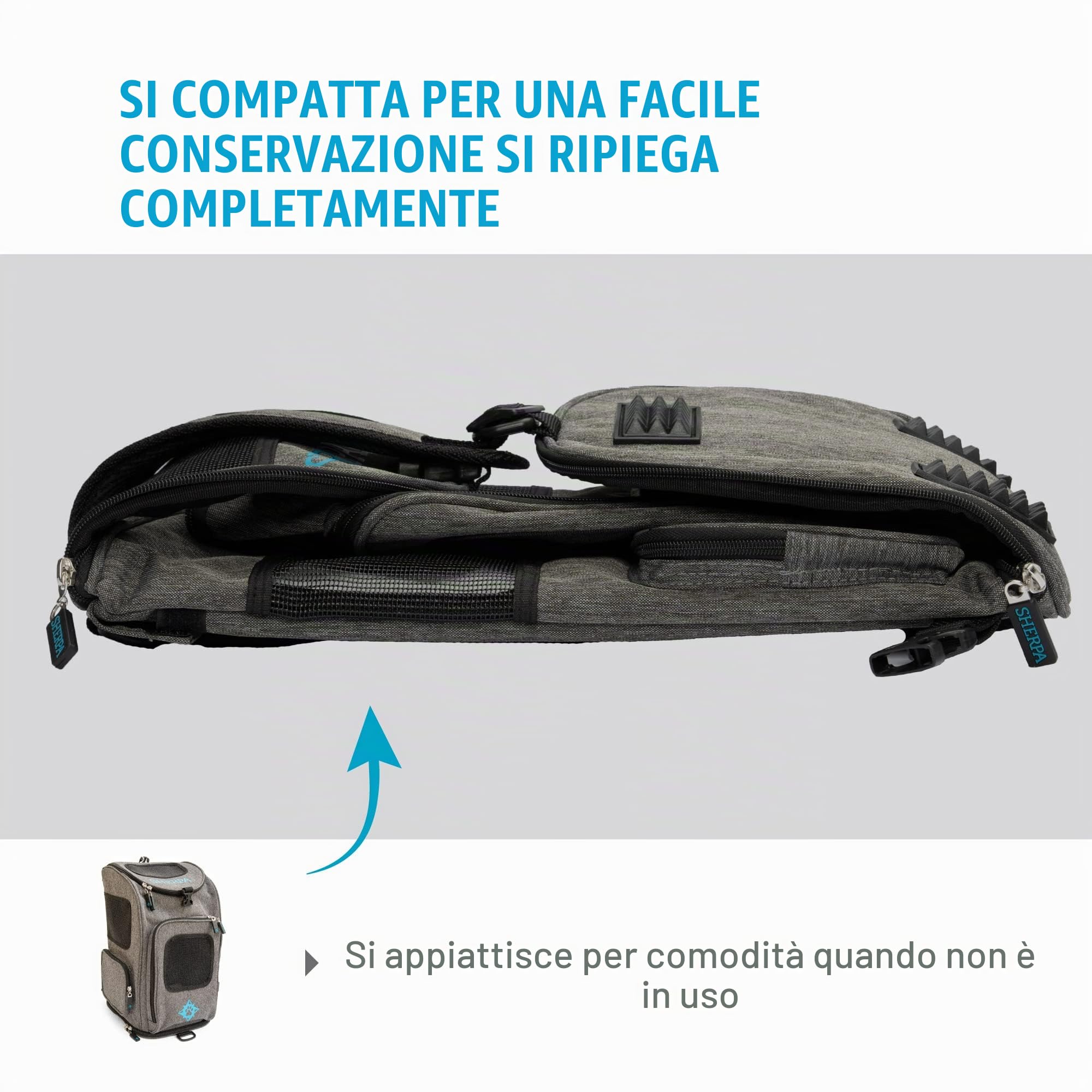 Sherpa, Zaino da viaggio per animali domestici, approvato dalla compagnia aerea, lavabile in lavatrice, finestre in rete, serrature di sicurezza, telaio a molla, grigio