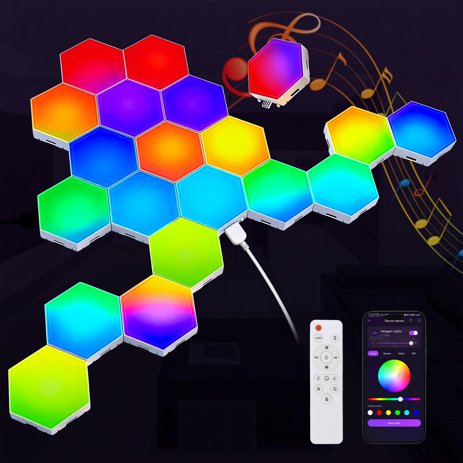 Photo 1 of **FACTORY SEALED** TISOFU 20 Pack Hexagon Lights LED Wall Panels, RGB Gaming Lights with APP/Music Sync & Remote, DIY Smart Modular Hexagonal Honeycomb Glide Hex Tiles Panel, Bedroom Party Decor Gifts