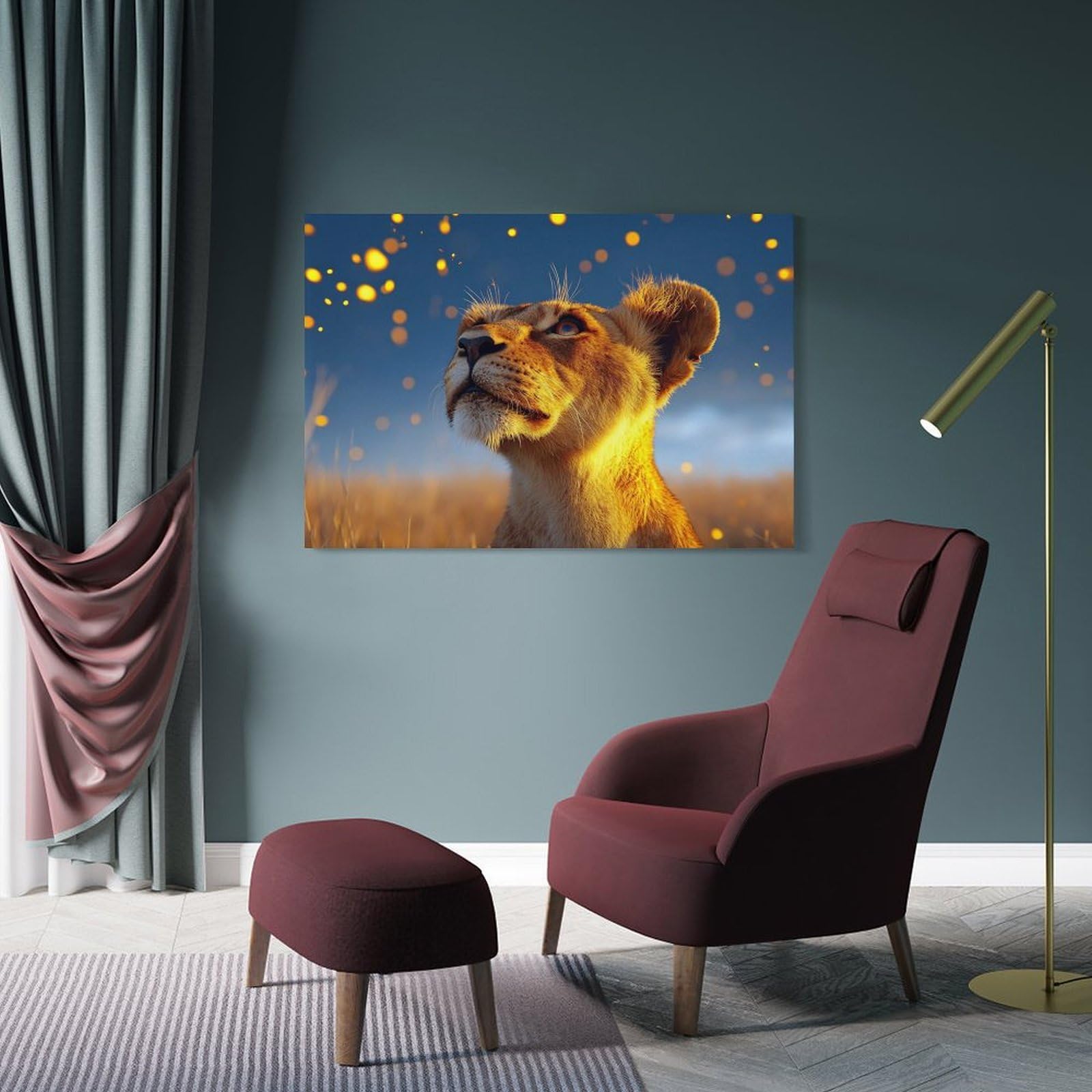 Junmoney Lioness Gazing Upward in Golden Light Wall Picture Print 16x24inch(40x60cm), for Lounge Decor, Offices Or Entryway Styling, Versatile Wall Decor for Many Rooms