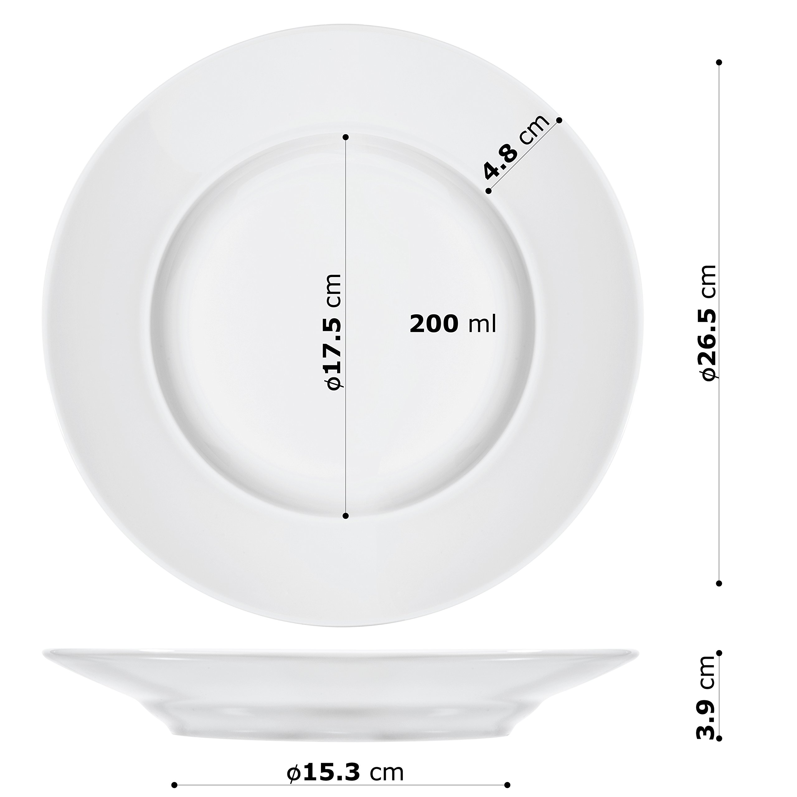 Urban Lifestyle Lot de 4 Assiettes à Pâtes et Salade en Porcelaine - Ø 26,5 cm, Bord Extérieur Profondeur 3,6 cm