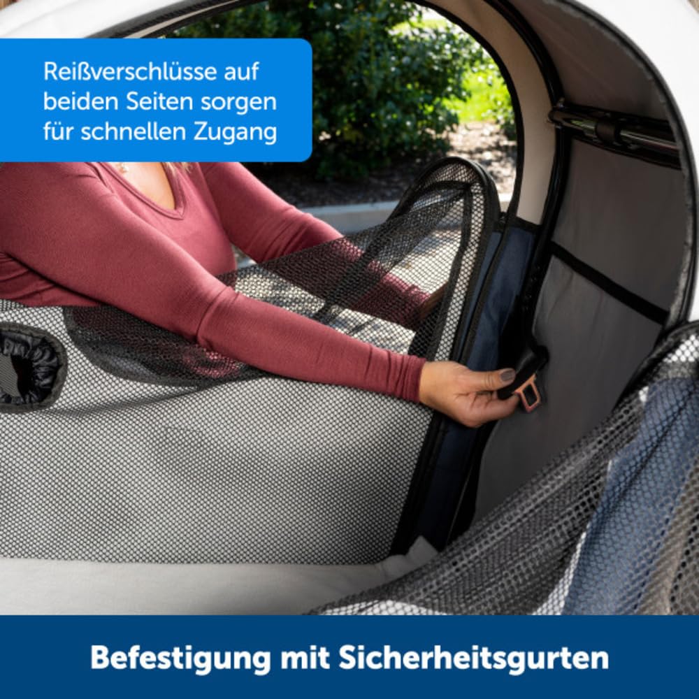PetSafe Happy Ride Faltbare Transportbox - Sichere Reisebox mit robustem Aluminiumrahmen, Netzfenstern, praktischen Staufächern und sicherem Zugang zum Sicherheitsgurt -Haustierbox für Autofahrten