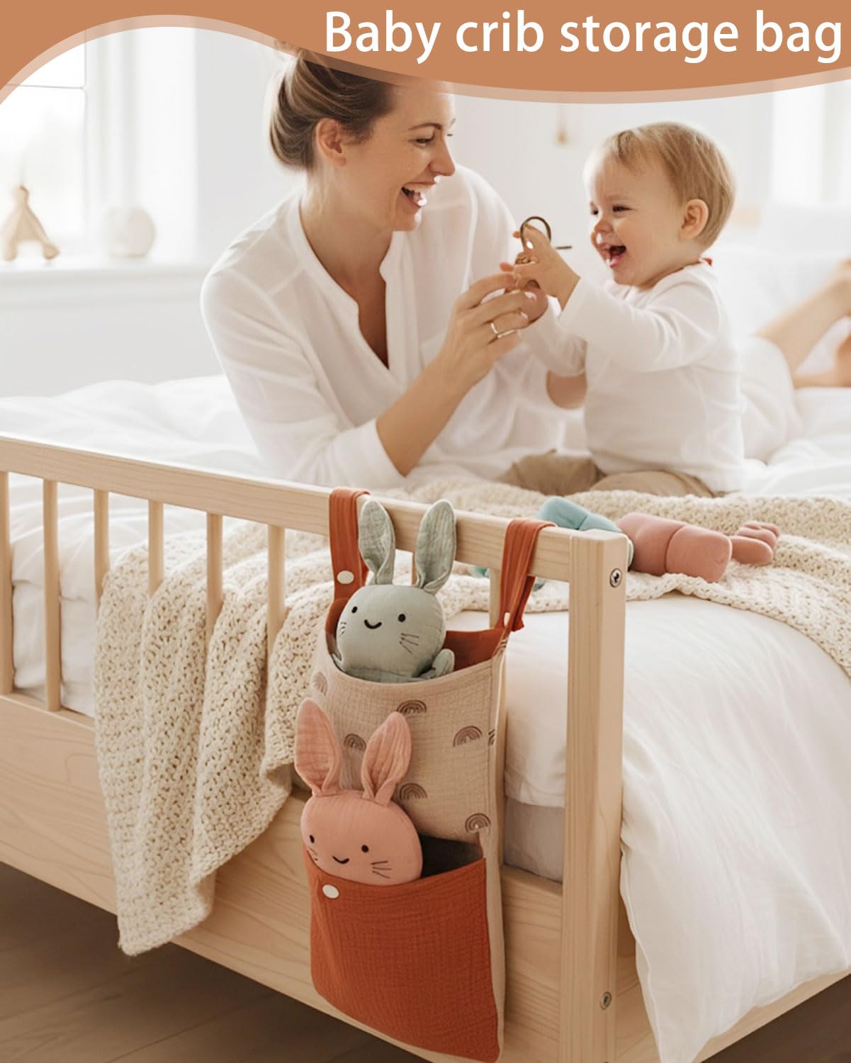 Borsa Appendere per Lettino, Borsa Portaoggetti Letto, Organizer per Cameretta dei Bambini, Tasche Portaoggetti Letto, per Letto Usato per Riporre Vestiti Pannolini Giocattoli